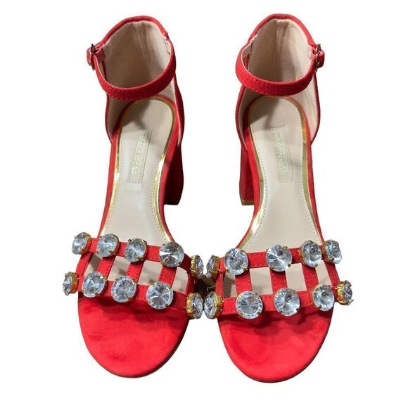 PRIMA DONNA Collection Big Studs Red Strappy Heeled Sandals Size 37 (6.5 US) - Picture 3 of 15